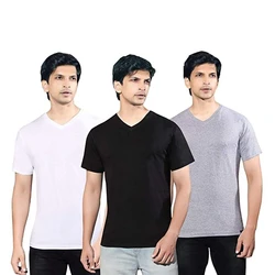 Mens Cotton V Neck T Shirt Slim Fit Multicolor Tshirts