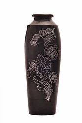 black pottery flower vase