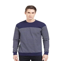 Round Neck Men's Regular Fit Full Sleeve Striped T Shirt