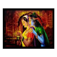 Wooden 3d Wall Painting Radha Krishna Decorative Frame