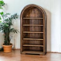 Arched Wood Bookshelf, Matte black metal frame