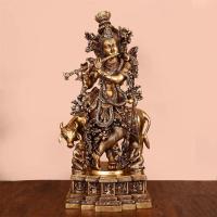 Brass Cow Krishna Idol