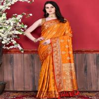 Breathable Orange Cotton Silk Saree