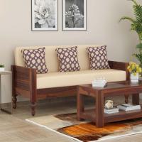 Brown Wood 3 Seater Sofa