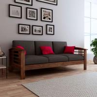 Brown Wood 3 Seater Sofa