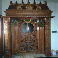 Carving Pooja Room Door, Rectangle, customizable design
