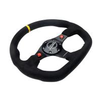 Flat Steering Wheel, Durable leather grip, black