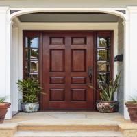 House Front Doors, Regular-size, lush landscaping