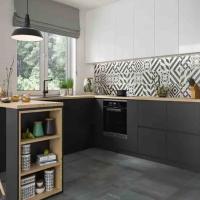 Modern Glossy Finish Kitchen Tiles Blue Color Walls