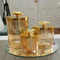 Metal Lustre Glass Jars Lid, Gold finish, 9.6x5.5x2.36