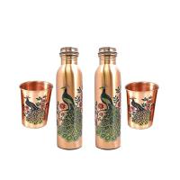 Printed Designer Drinking Copper Glasses Bottle Gift Set