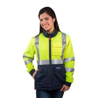 reversible safety vest, flame-resistant, stylized