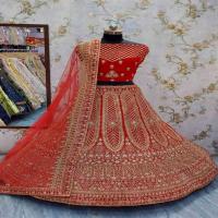 Designer Embroidery Semi Stitched Velvet Lehenga Online Image