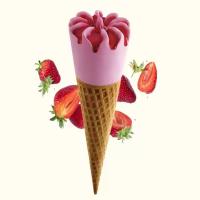 Strawberry Ice Cream Cone, Chunks of juicy, fresh