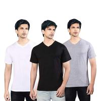 Mens Cotton V Neck T Shirt Slim Fit Multicolor Tshirts