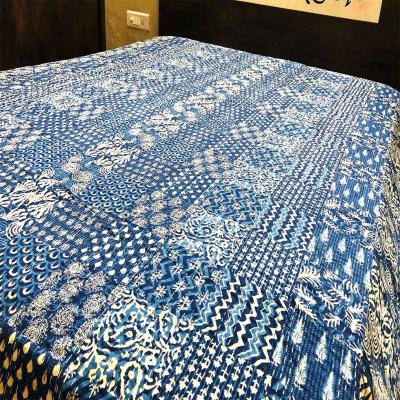 Indigo Printed Kantha razai edges or loose thread Images
