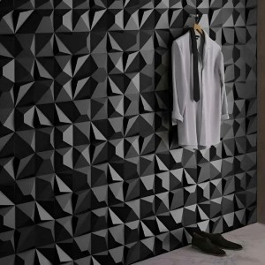 3d wall tile black, Matte charcoal stone surface