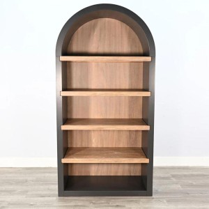 Arched Wood Bookshelf, Matte black metal frame