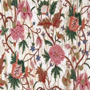 Embroidered Crewel Silk Fabric