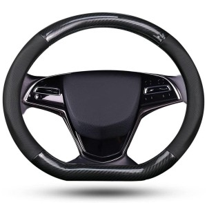Flat Steering Wheel, Durable leather grip, black