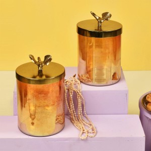 Metal Lustre Glass Jars Lid, Gold finish, 9.6x5.5x2.36