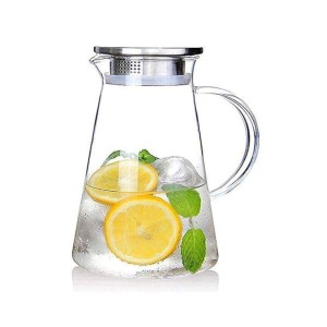 Steel Lid Glass Water Jug, Transparent colour