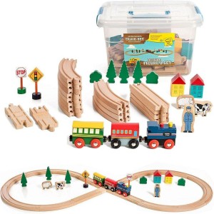Wood toy train set, Natural color, 11.5 cm size