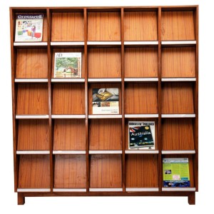Wooden Stationary Floor Display Racks, 5 shelves